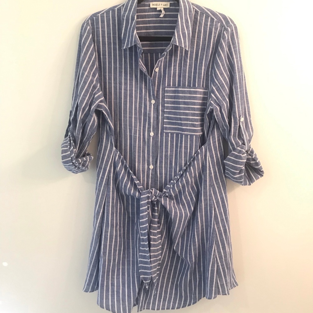 Vici Dolls - Striped Tie Front Shirt Dress